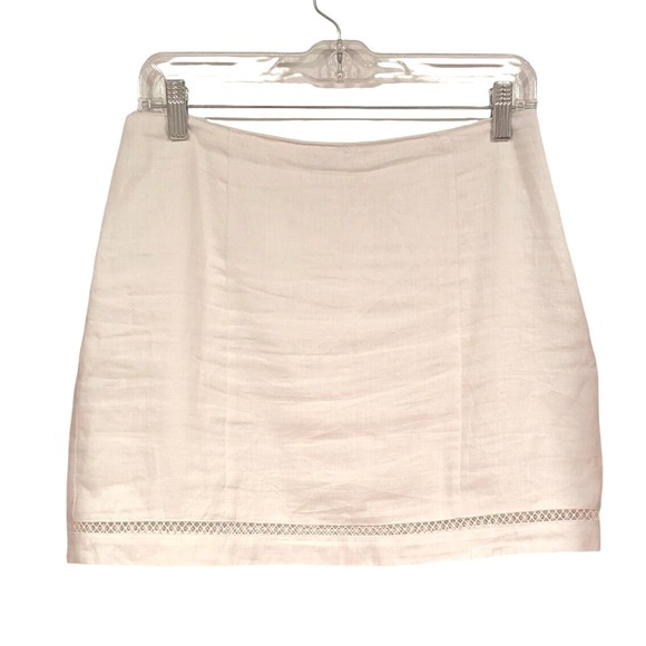 Staud White Linen Mini Skirt Women´s Size 6 Geometric...
